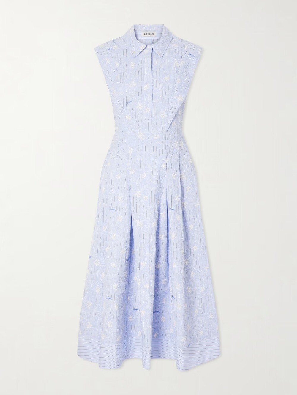 SIMKHAI Neri embroidered striped cotton-poplin midi dress